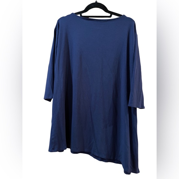 Eileen Fisher Navy Asymmetrical Seam Tunic Top | 3/4 Sleeve Size L Minimalist - Picture 3 of 4